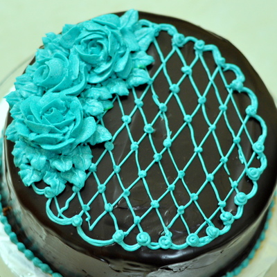 Chocolate Cake With Teal Icing