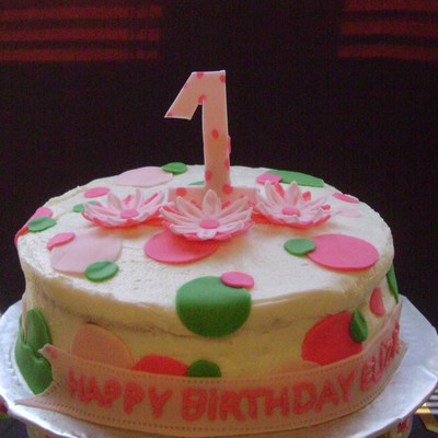 Pink & Green 1St Birthday Cake