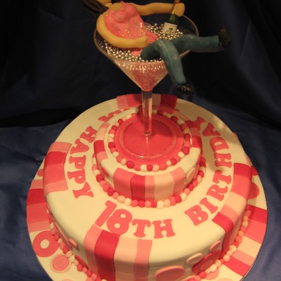 Pink And White Strip Cake