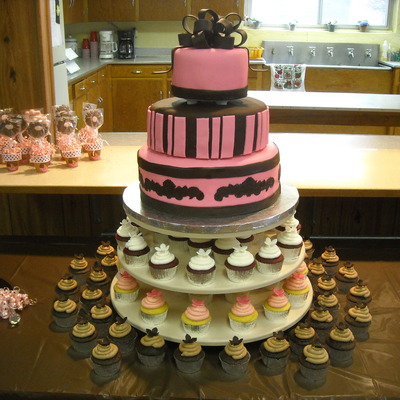 Pink And Chocolate Brown Wedding Cake