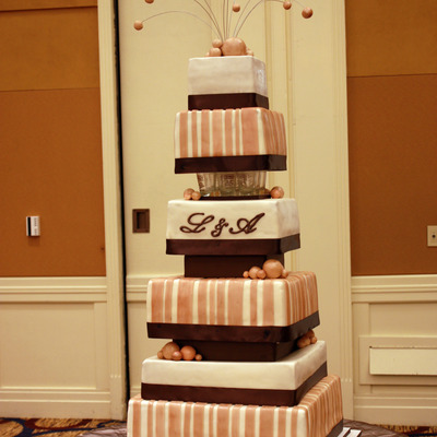 6 Tier Square Chocolate Brown And Champange Shot Glass Cake