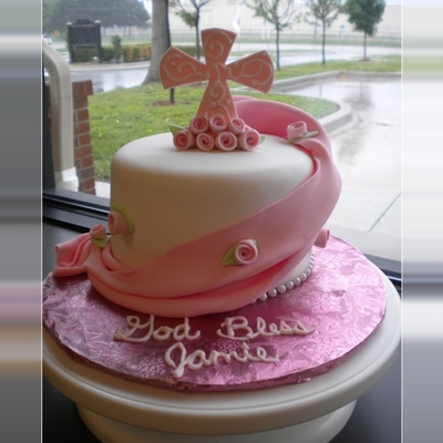 Pink Swag Confirmation Cake