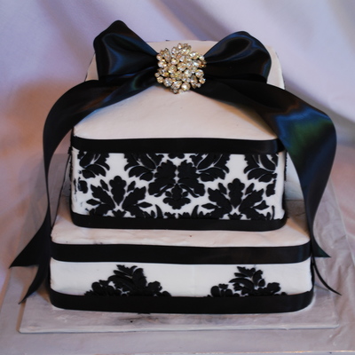 Black And White Damask Wedding Shower Cake