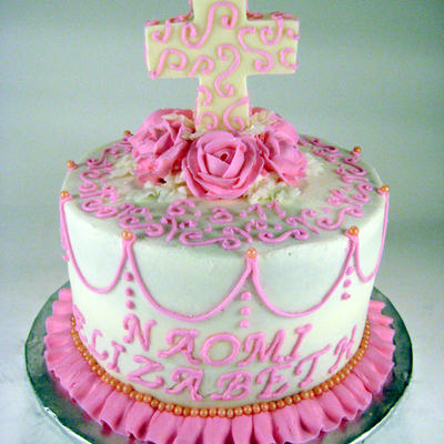 Pink Girly Curly Baptism Cake