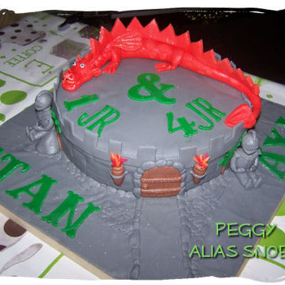A Castle With A Dragon And 2 Knights