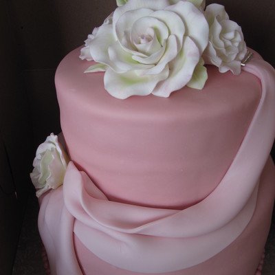 Pink With Light Pink Flowers And Some Bling And Draping