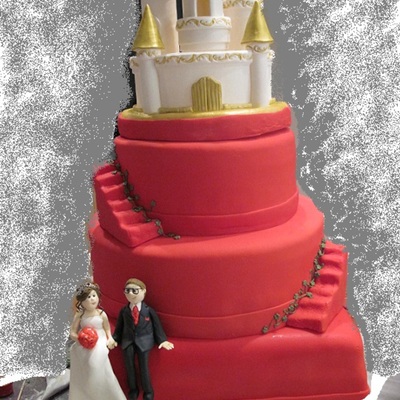 White Castle With Red 3 Tier Cake