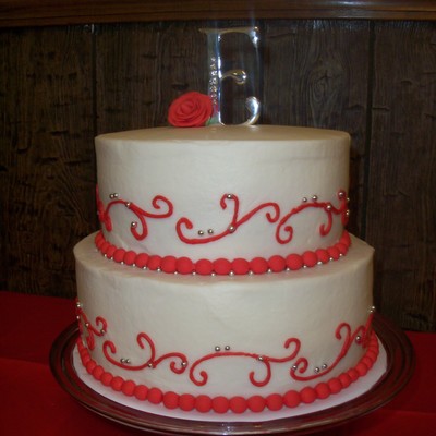 Simple Red Scroll Wedding Cake