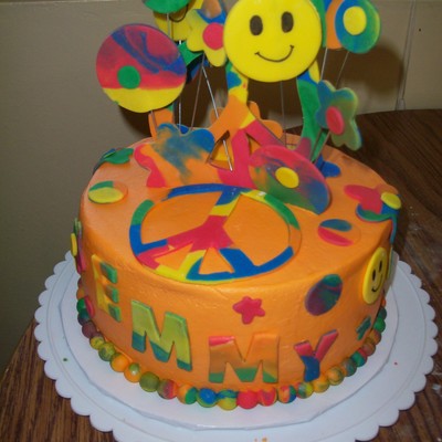 Tye Dye Peace Sign Birthday Cake