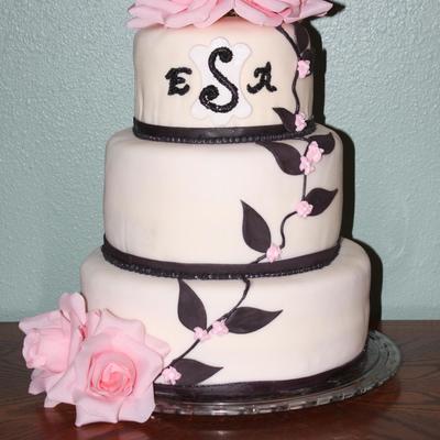Black, White, & Pink Wedding Cake