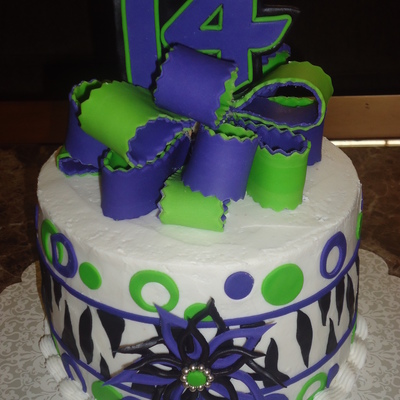 Zebra And Polka Dots 14Th Birthday Cake