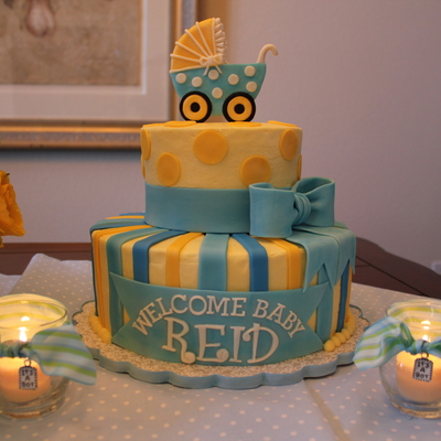 Yellow And Blue Baby Shower Cake