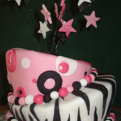 Zebra And Pink Topsy Turvy Cake