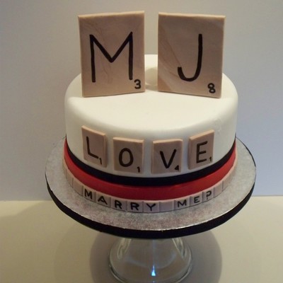 "say It With Scrabble" Engagement Cake