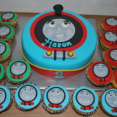 Thomas The Tank Engine Cake With Matching Cupcakes