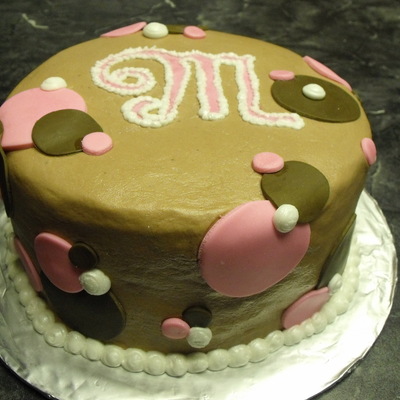 Pink And Brown Polka Dot Monogrammed Cake