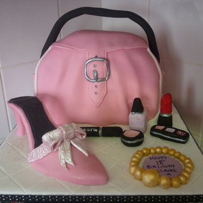 Handbag Shoe And Makeup Cake