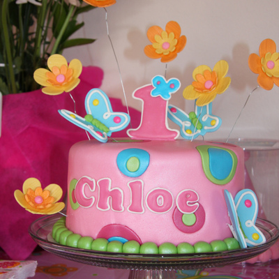 Butterflies And Flowers 1St Birthday Cake