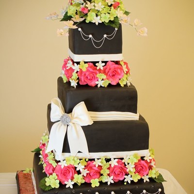 Black Wedding Cake With Gum Paste Flowers