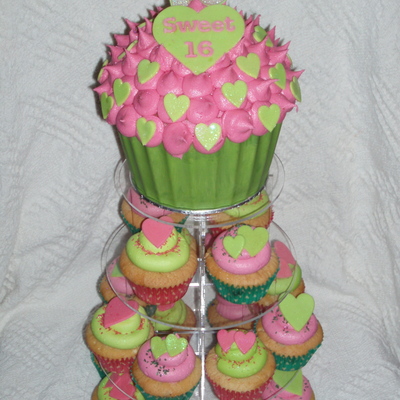 Neon Pink And Green Giant Cupcake And Regular Cupcakes