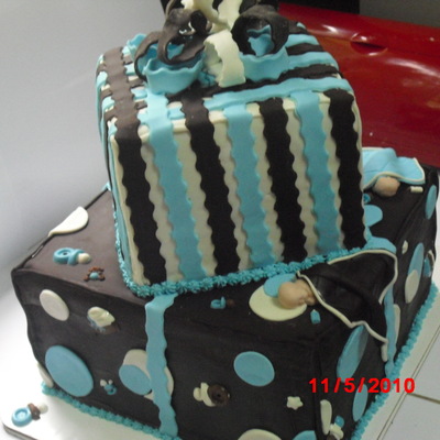 Blue And Brown Babyshower Cake