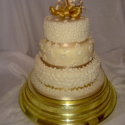Ivory And Gold Blossom Wedding Cake