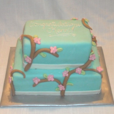 Rectangle Branches And Flowers Bridal Shower Cake