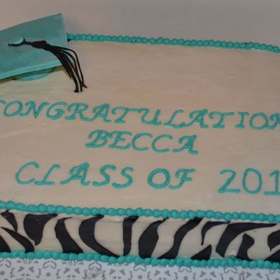 Teal Zebra Graduation Cake