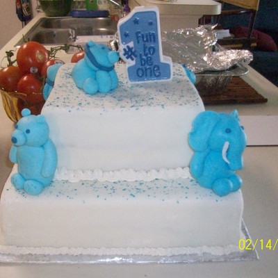 Blue Animal First Birthay Cake