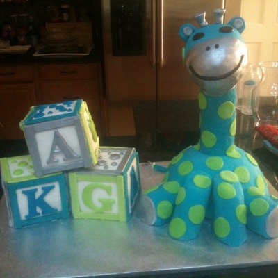 Blue & Green Giraffe And Baby Blocks