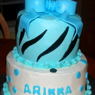 Zebra Stripe Birthday Cake With Bow And Stars