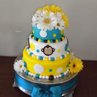 Mod Monkey Baby Shower Cake
