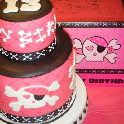 Pink And Black Skull And Crossbones Birthday Cake
