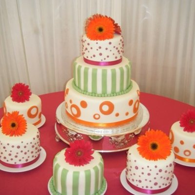 Pink, Orange, Green & Gerber Daisy Wedding Cake