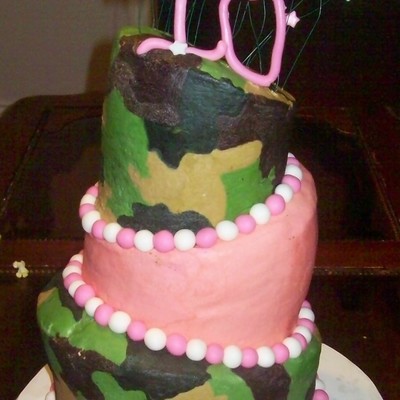 Camo And Pink Topsy Turvy Cake