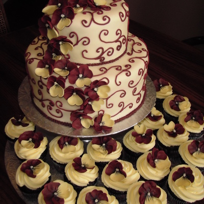 Burgundy Pansies & Scrolls