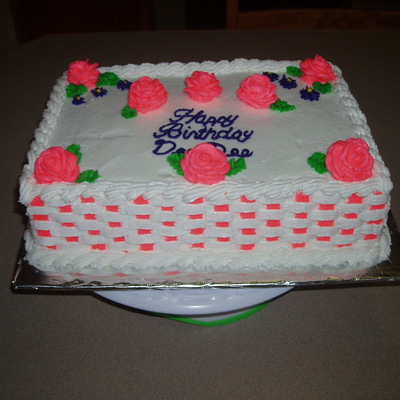 Pink And White Basket Weave B-Day Cake