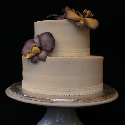 Purple And Yellow Orchids Bridal Shower Cake
