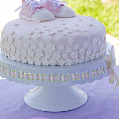 Baby Pink W White Flowers Cake And Converse Shoes Topper