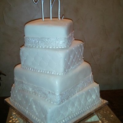 Ivory Lace And Pearl Wedding Cake