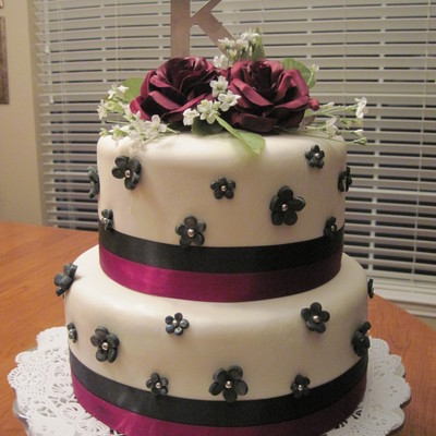 Black, White And Burgundy Wedding Cake