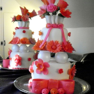 Pink & Orange Flower Tiered Cake