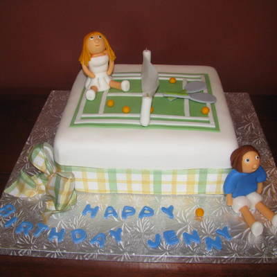 Tennis Cake With Fondant People And Dog