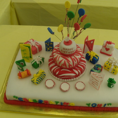 Fondant, Gumpaste, Birthday, Primary Colors, Gifts, Miniature 3 Tier