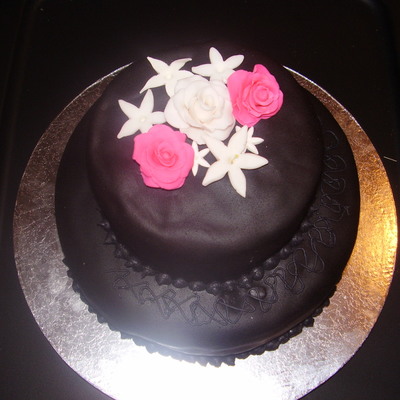 Pink Roses & White Jasmine On Black