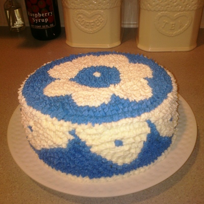 White & Blue Star Decorated ,cream Cheese And Apricot Filled Cake!