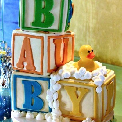 Rubber Ducky Baby Block Cake