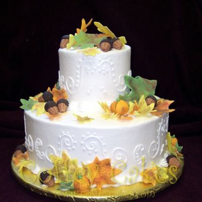 Two Tier Fall Theme Wedding Cake