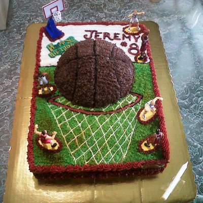 Kid Basketball Cake With Players & His Favorite Color; Green