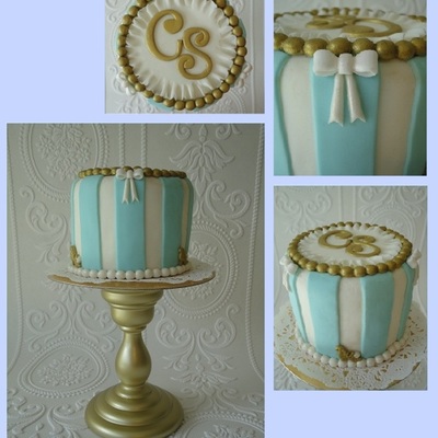 Vintage Blue, Gold, White Mini-Cake